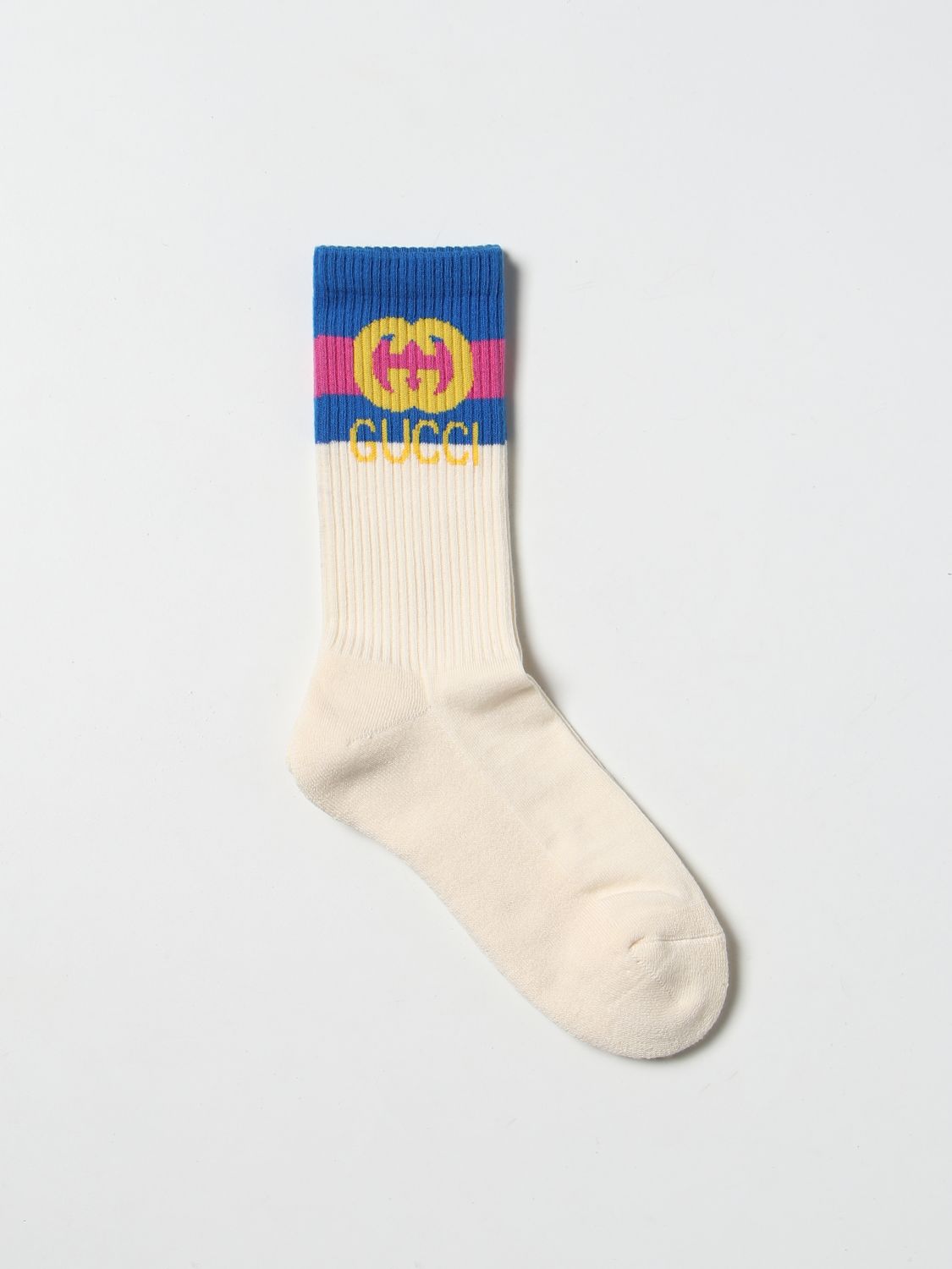 GUCCI: socks in stretch cotton - Yellow Cream | Gucci socks 7271294K045  online on 