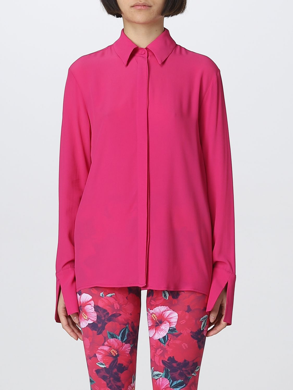 Federica Tosi Silk-blend Long-sleeve Shirt In Pink & Purple