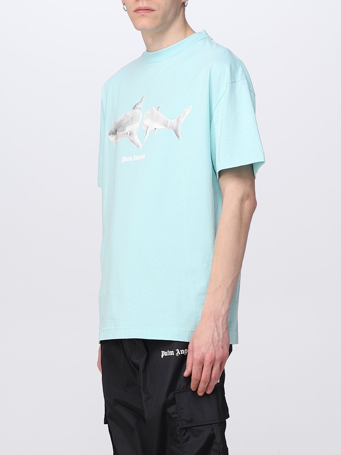 T-shirt Palm Angels: T-Shirt Shark Palm Angels in cotone azzurro 4