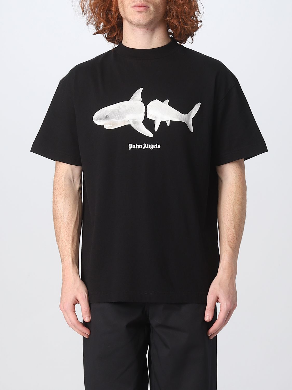 T-shirt Palm Angels: T-Shirt Shark Palm Angels in cotone nero 1