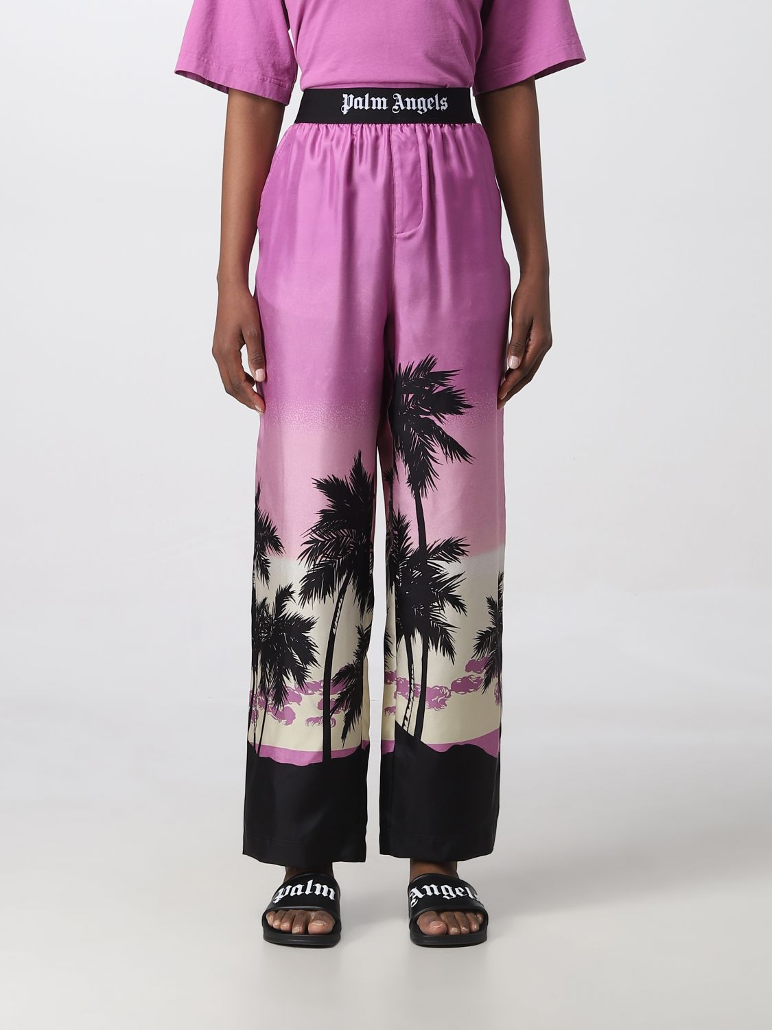 Shop Palm Angels Pants  Woman Color Violet