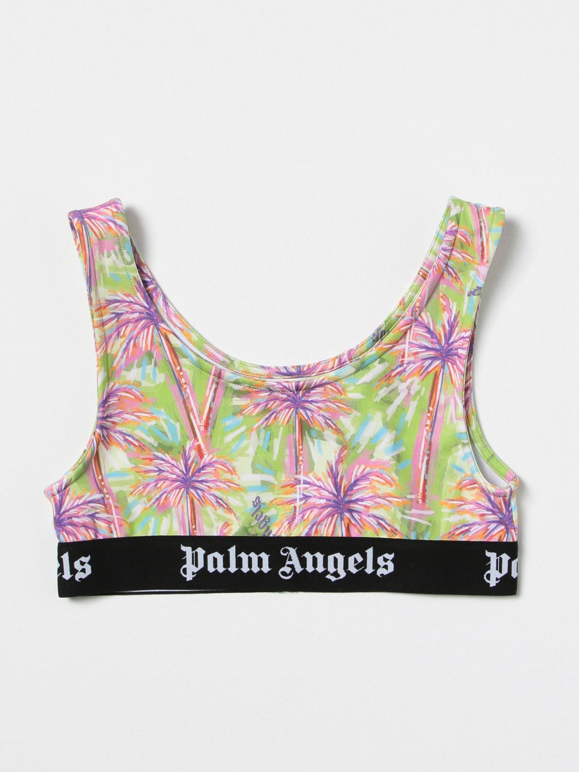 Palm Angels Kids' Palm Tree Print Cropped Sports Top In Multicolor
