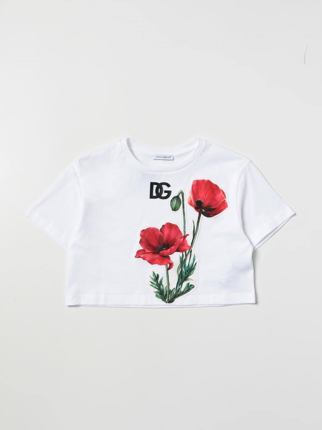 Dolce & Gabbana Kids' Cotton T-shirt With Poppy Print In White
