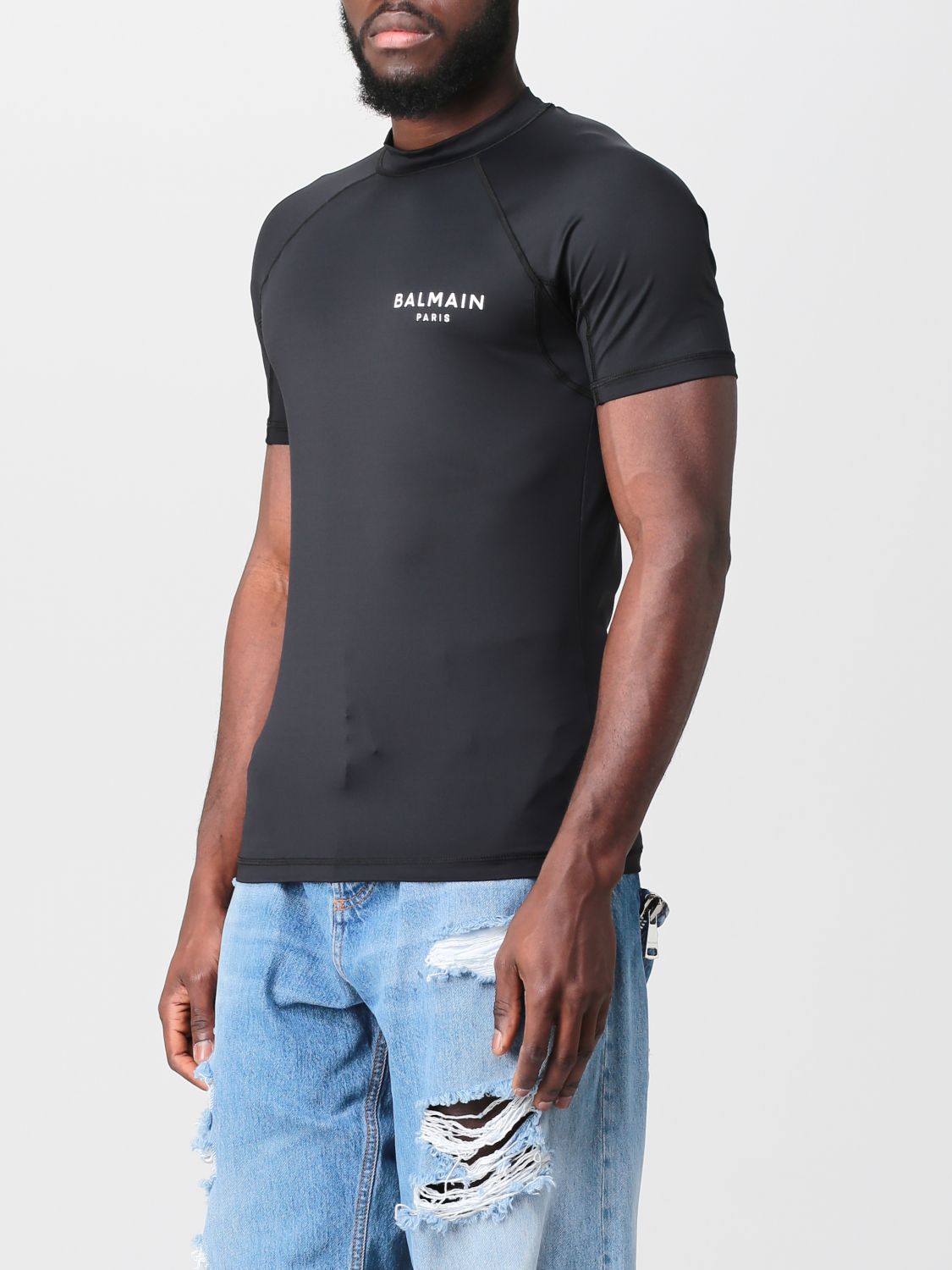 BALMAIN: T-shirt in stretch fabric Black | Balmain t-shirt online GIGLIO.COM
