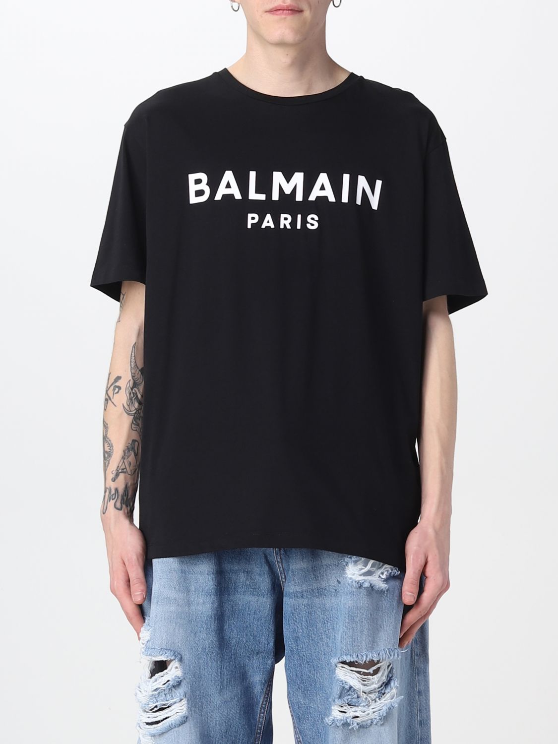 ~ side granske Original BALMAIN: cotton t-shirt - Black | Balmain t-shirt AH1EG000BB73 online at  GIGLIO.COM