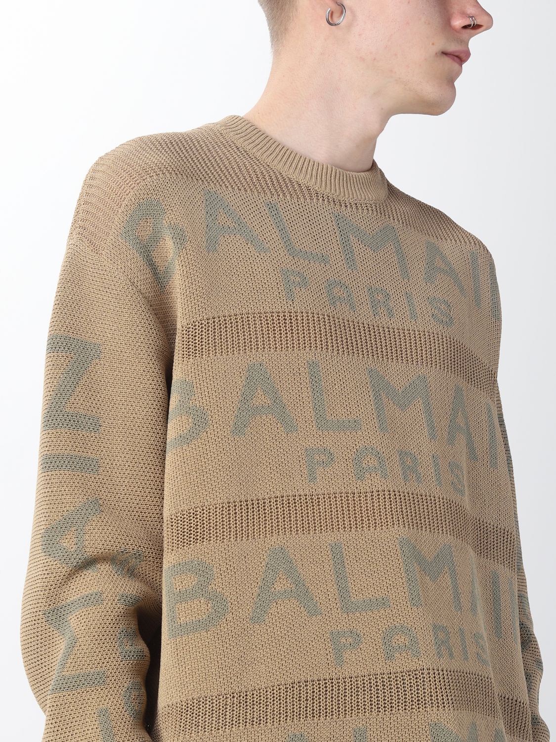 BALMAIN jumper for men Beige Balmain jumper AH1KE010KE07 online on
