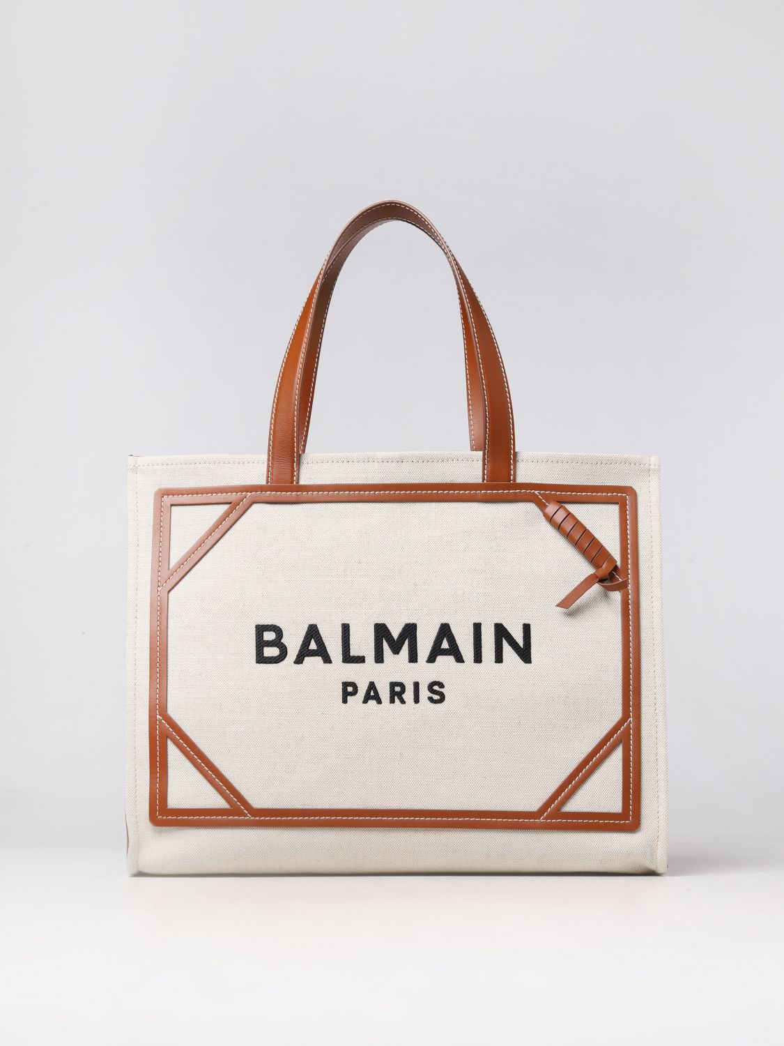 BALMAIN: bag in canvas and leather - Beige | Balmain tote bags ...