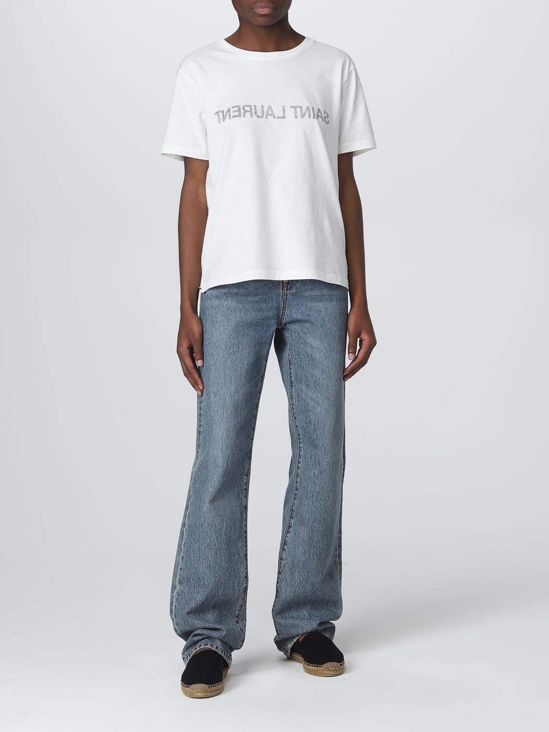 SAINT LAURENT: cotton T-shirt - Yellow Cream | Saint Laurent t-shirt ...