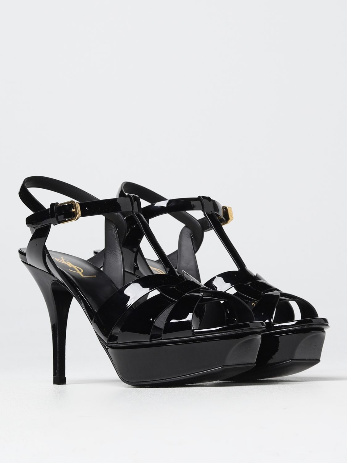 SAINT LAURENT: Tribute sandals in patent leather - Black | Saint ...
