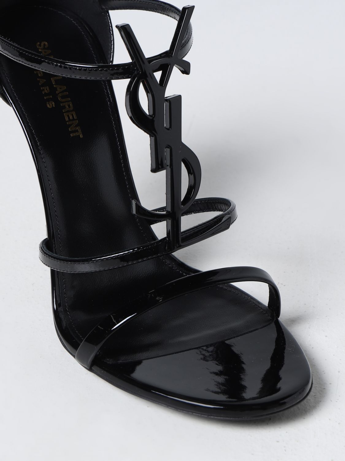 SAINT LAURENT: Cassandra sandals in patent leather - Black | Saint ...
