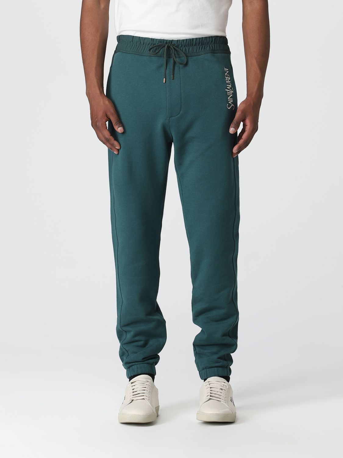 SAINT LAURENT: cotton pants - Green | Saint Laurent pants 736739Y36ZO ...