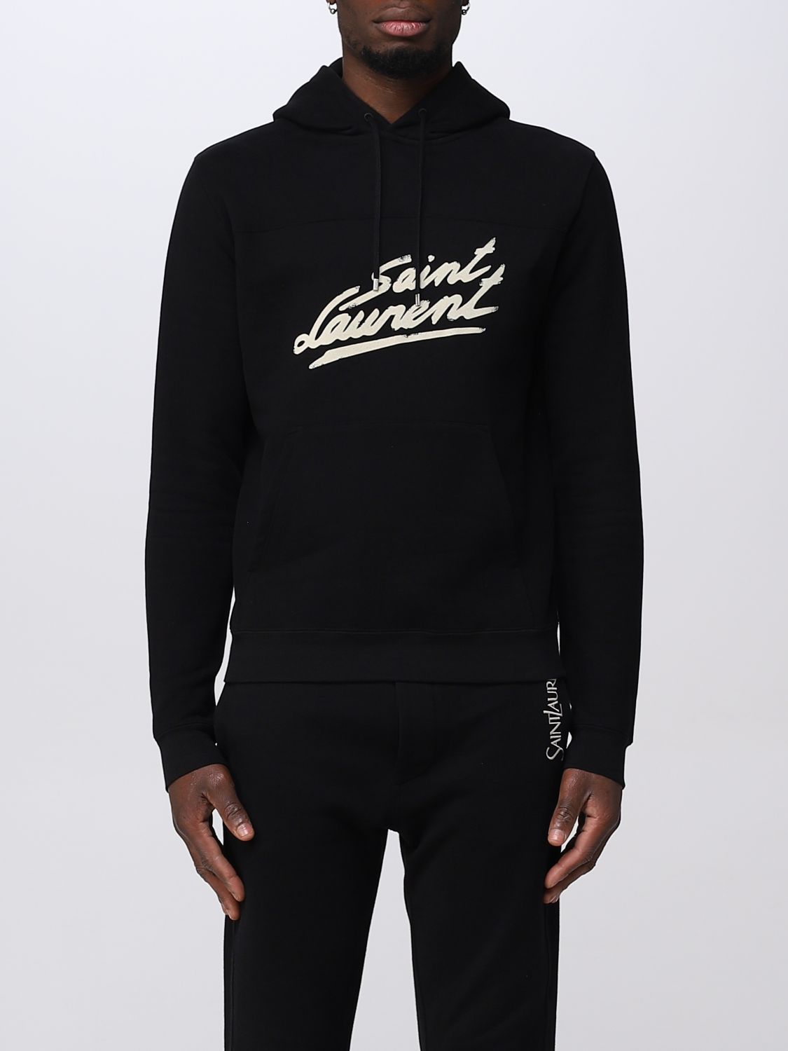 SAINT LAURENT: cotton fleece hoodie - Black | Saint Laurent sweatshirt ...