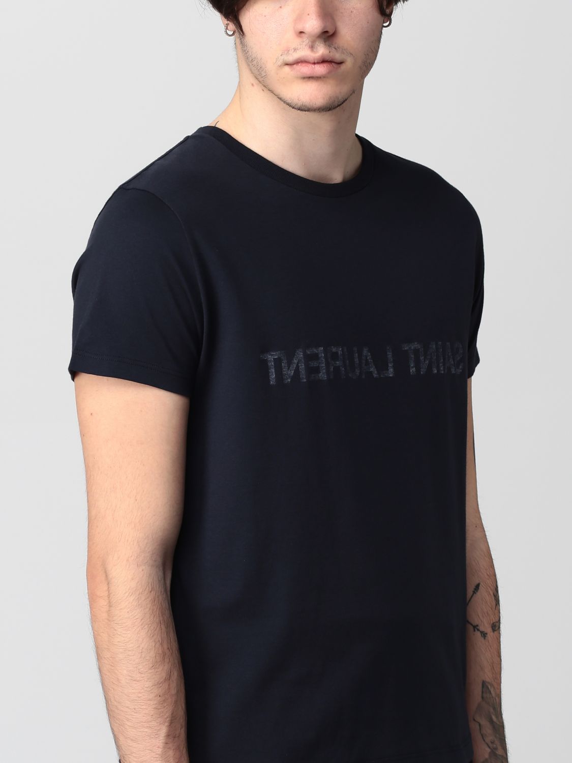 T-shirt Saint Laurent: T-shirt Saint Laurent in cotone con logo rivesciato blue 5