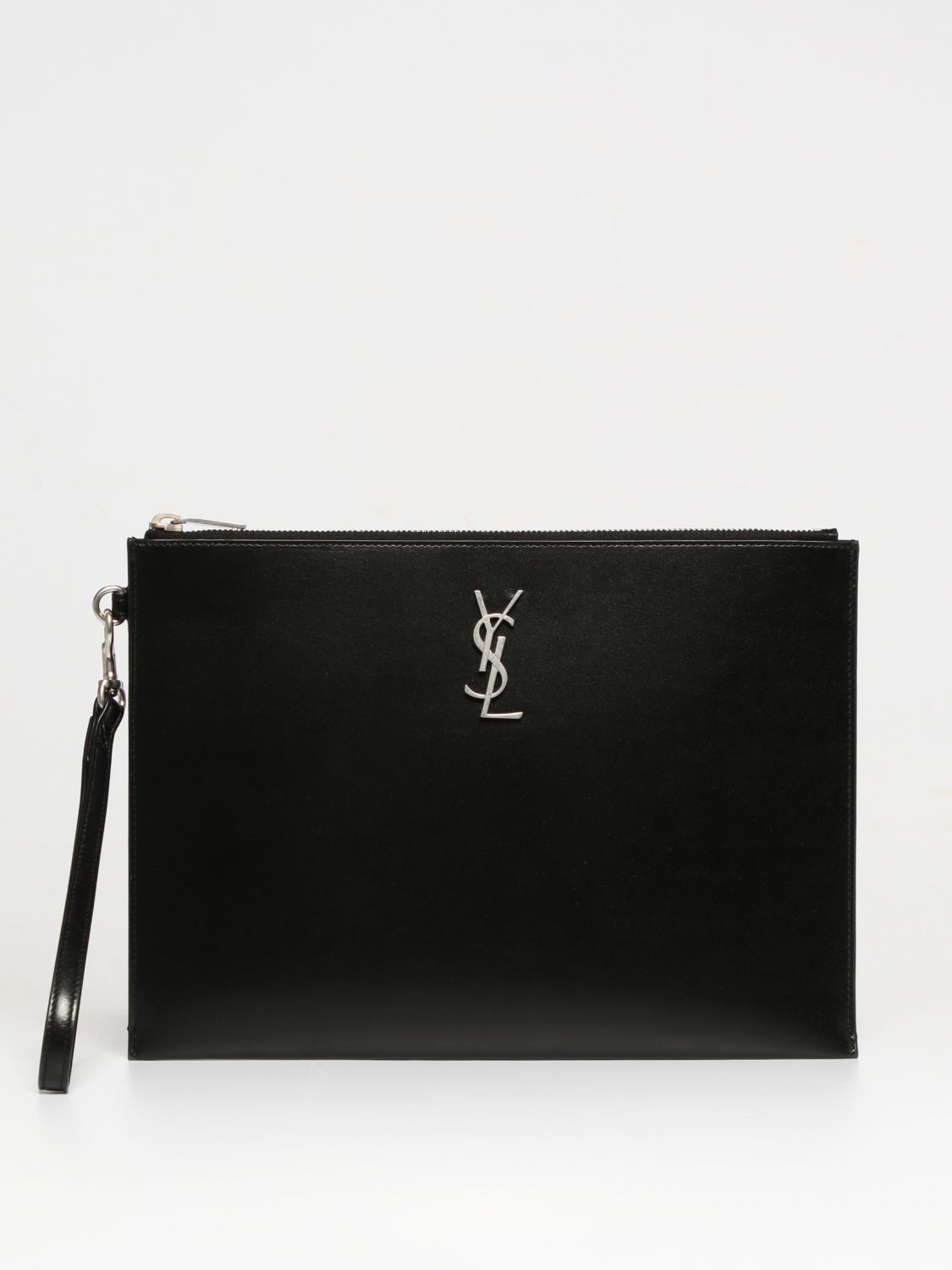 LAURENT: leather pouch - Black | Saint Laurent briefcase 6676860SX0E online on GIGLIO.COM