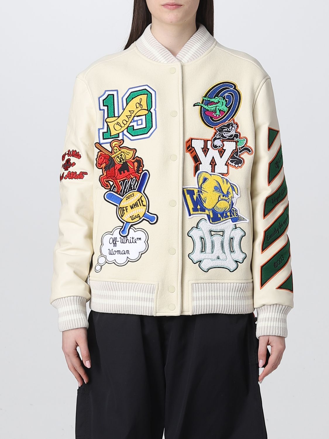 Off-White Beige Logo Patch Varsity Jacket - Men from Brother2Brother UK