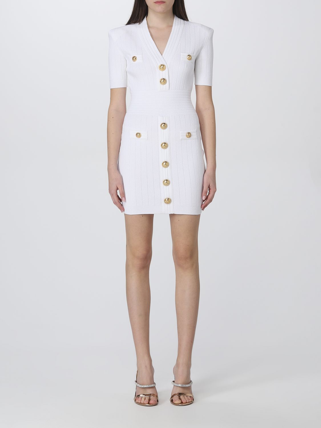 BALMAIN: dress for woman - White | Balmain dress AF0R6045KB07 online on ...