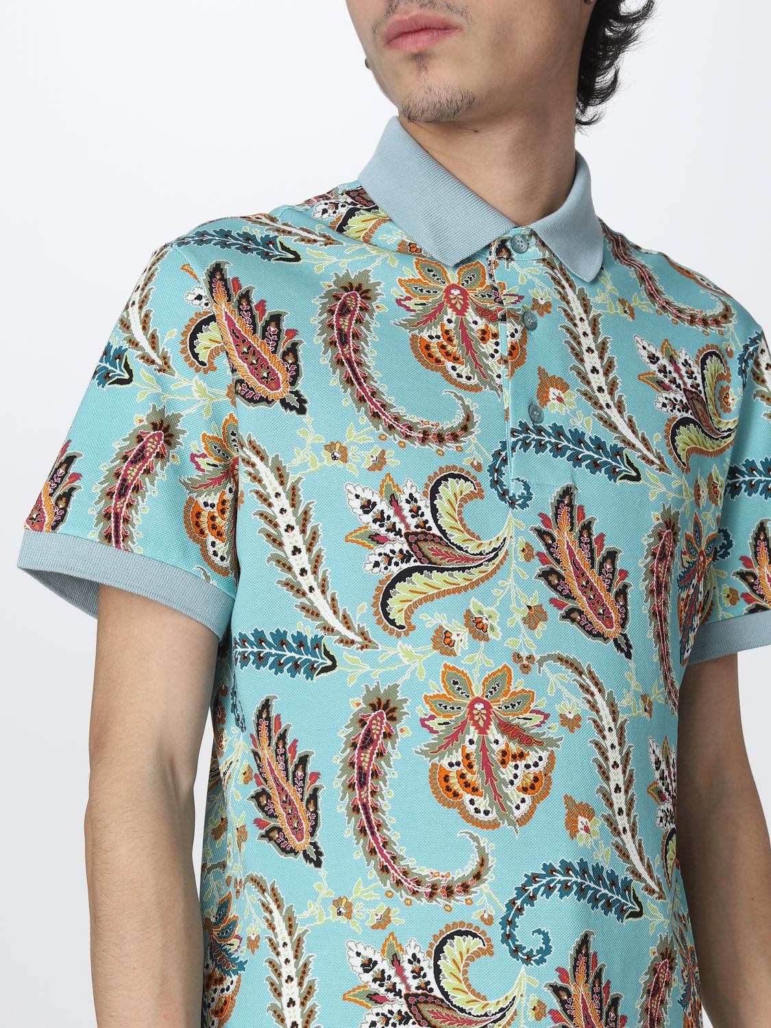 Polo Etro: Polo Etro in cotone azzurro 5