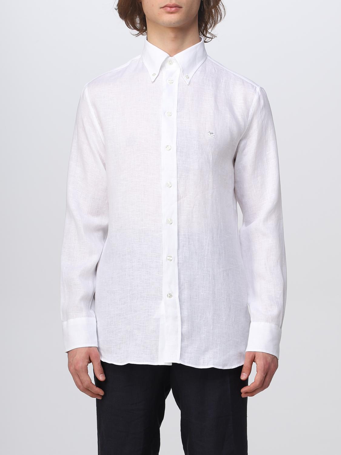 Camicia Etro: Camicia Etro in lino con logo Pegaso ricamato bianco 1