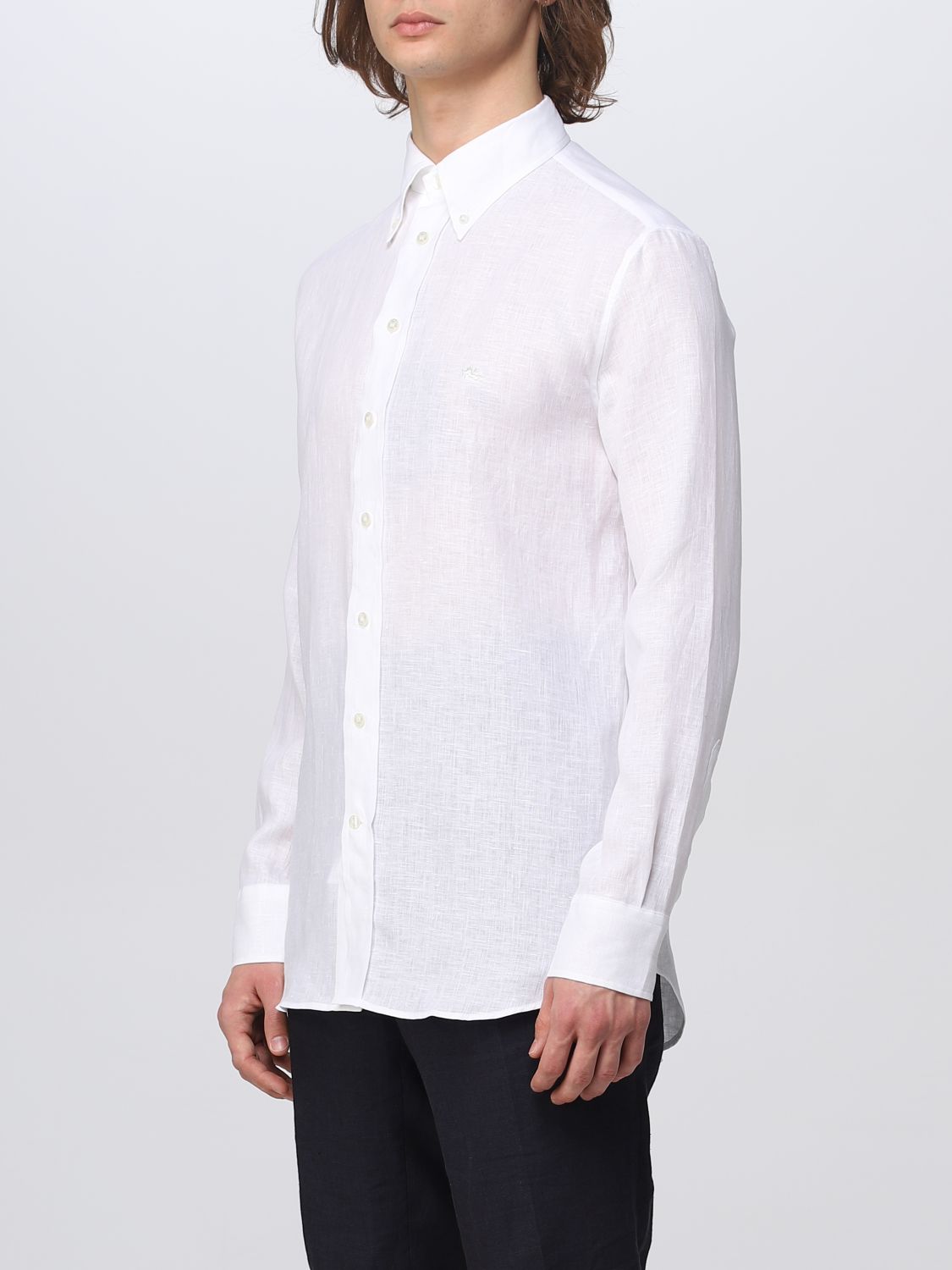 Camicia Etro: Camicia Etro in lino con logo Pegaso ricamato bianco 4