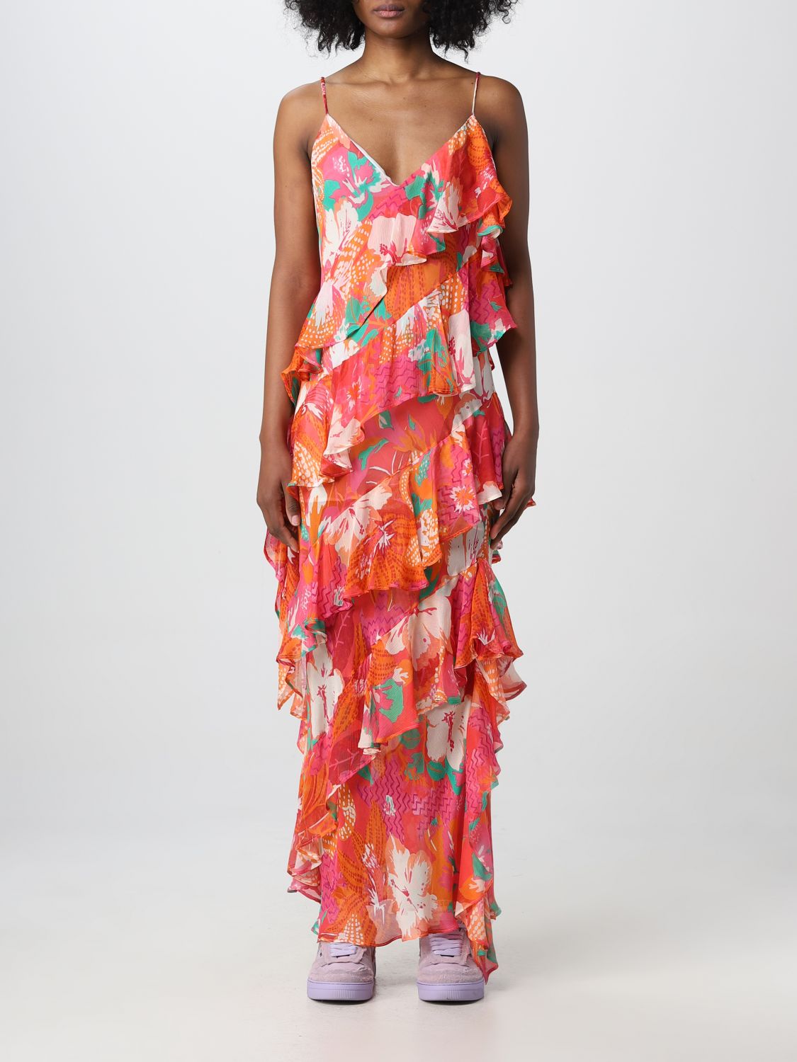 Msgm Ruffled Printed Crepon Maxi Dress In Red