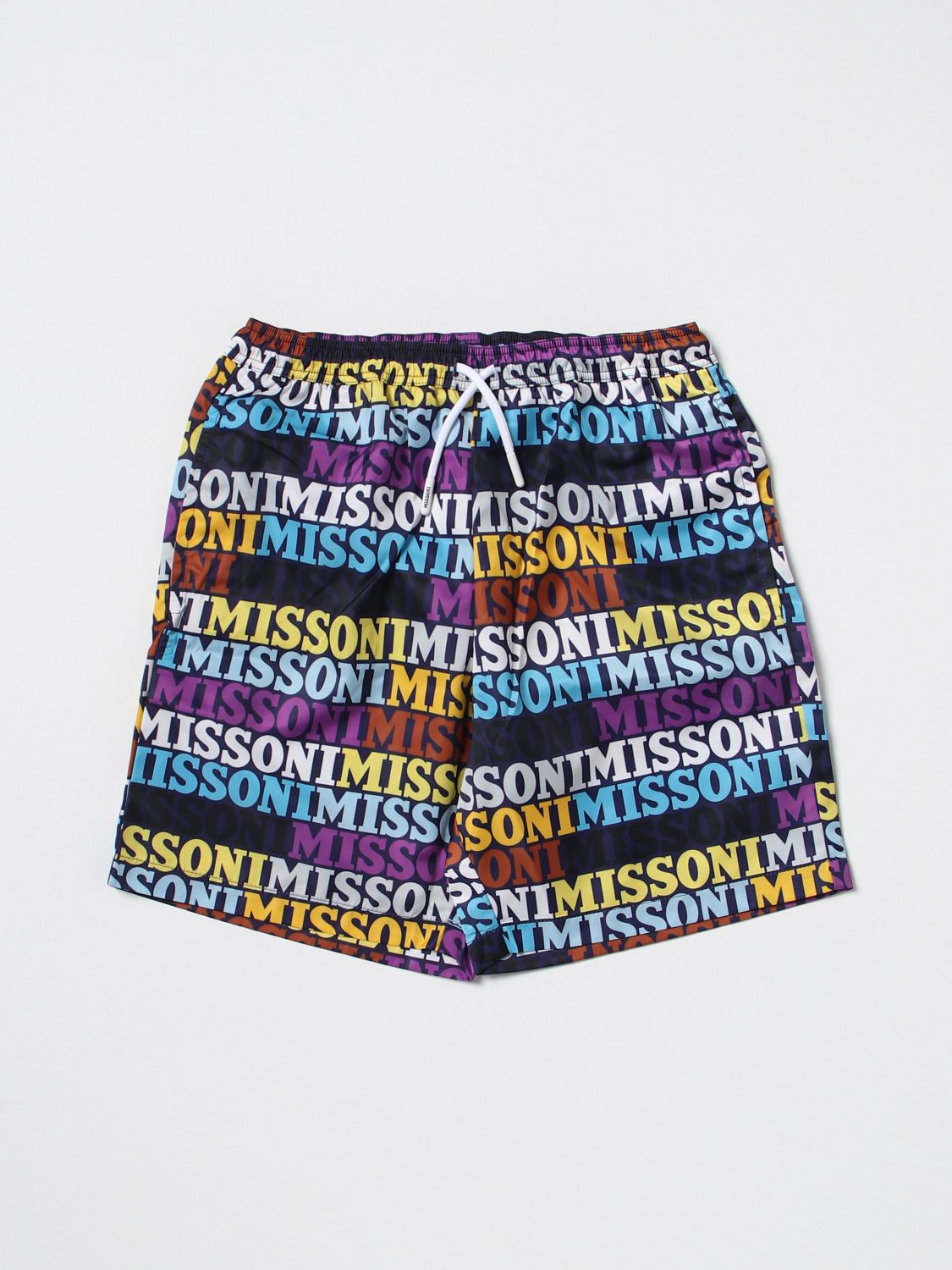 Missoni Kids' Logo-print Drawstring Swim Shorts In Colourful
