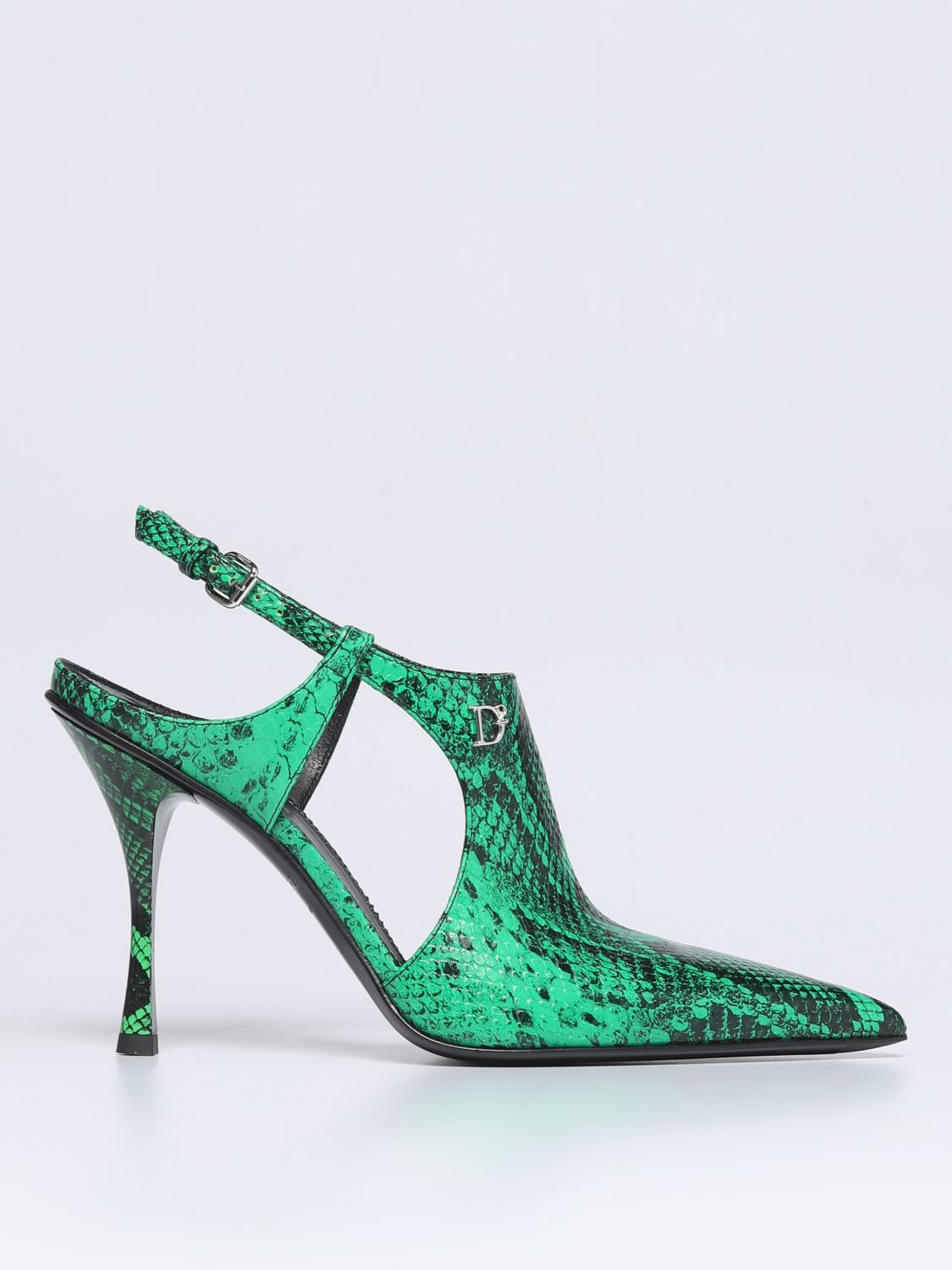 Shop Dsquared2 Python Print Leather Slingback In Green