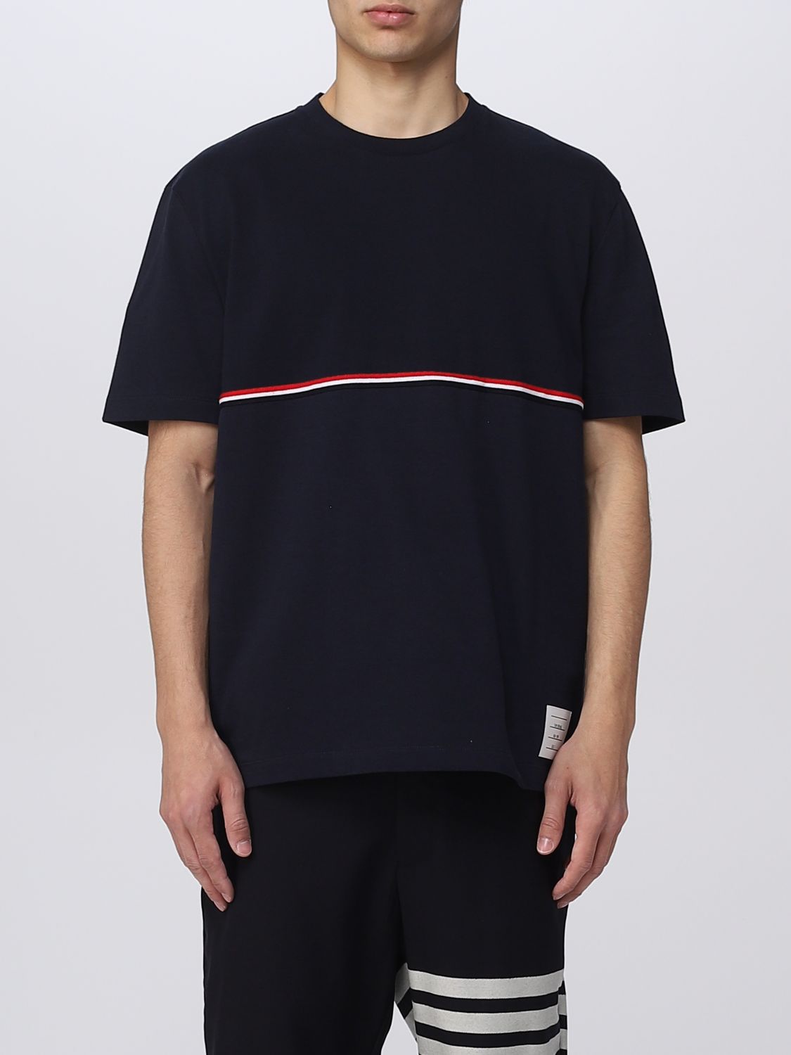 Thom Browne Jersey Cotton Short Sleeve Pocket Tee In Blue