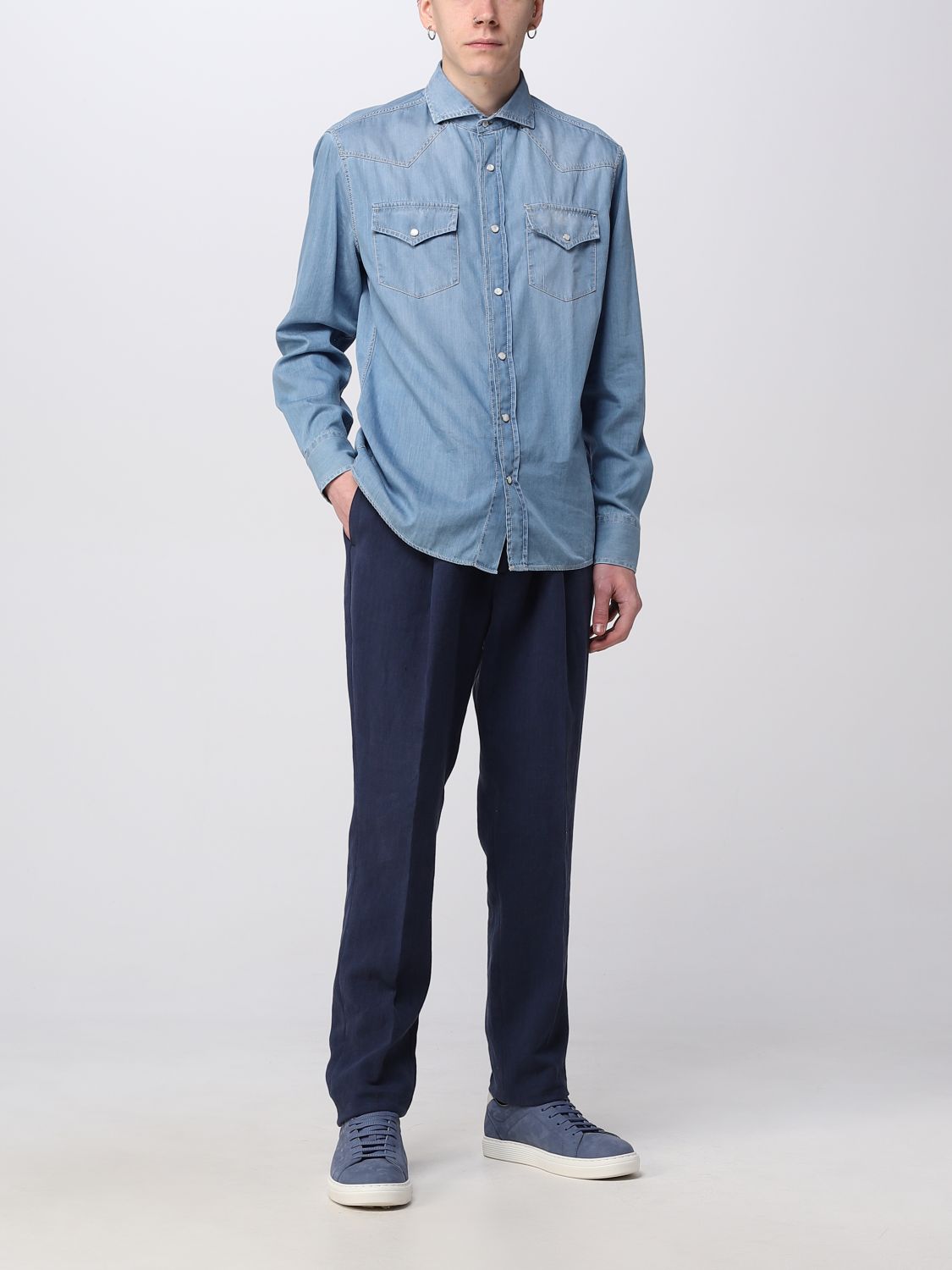 BRUNELLO CUCINELLI: shirt for man - Denim | Brunello Cucinelli shirt ...