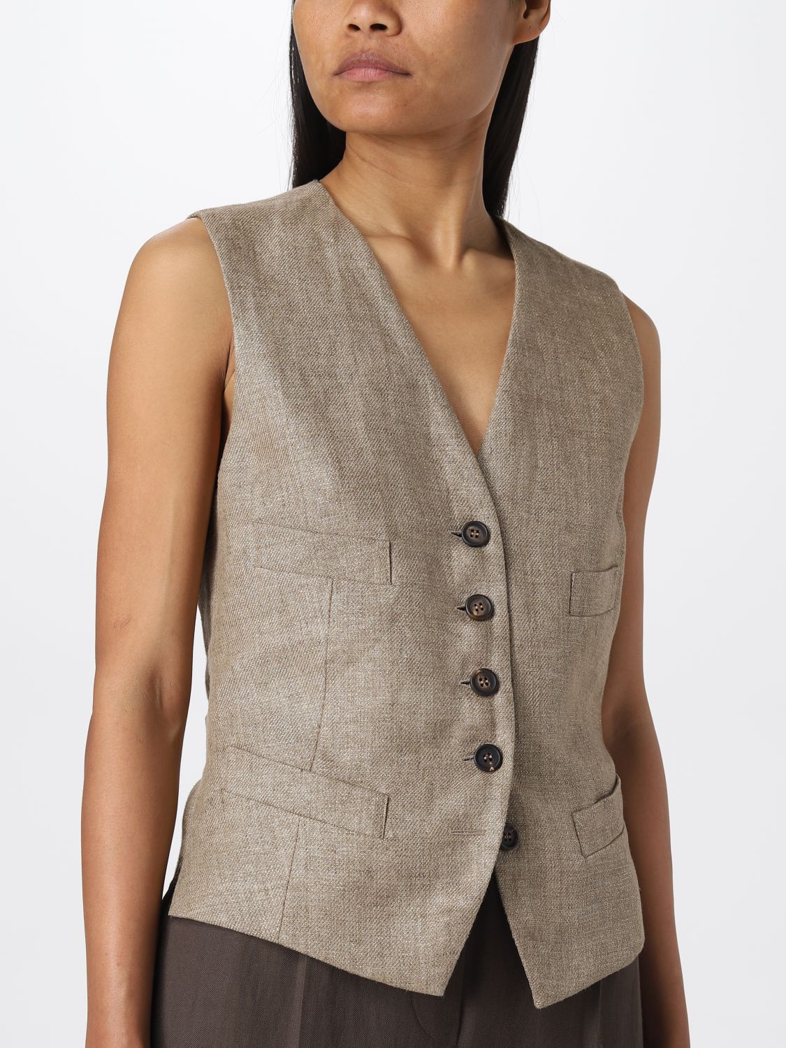 BRUNELLO CUCINELLI: waistcoat for woman - Beige | Brunello Cucinelli ...