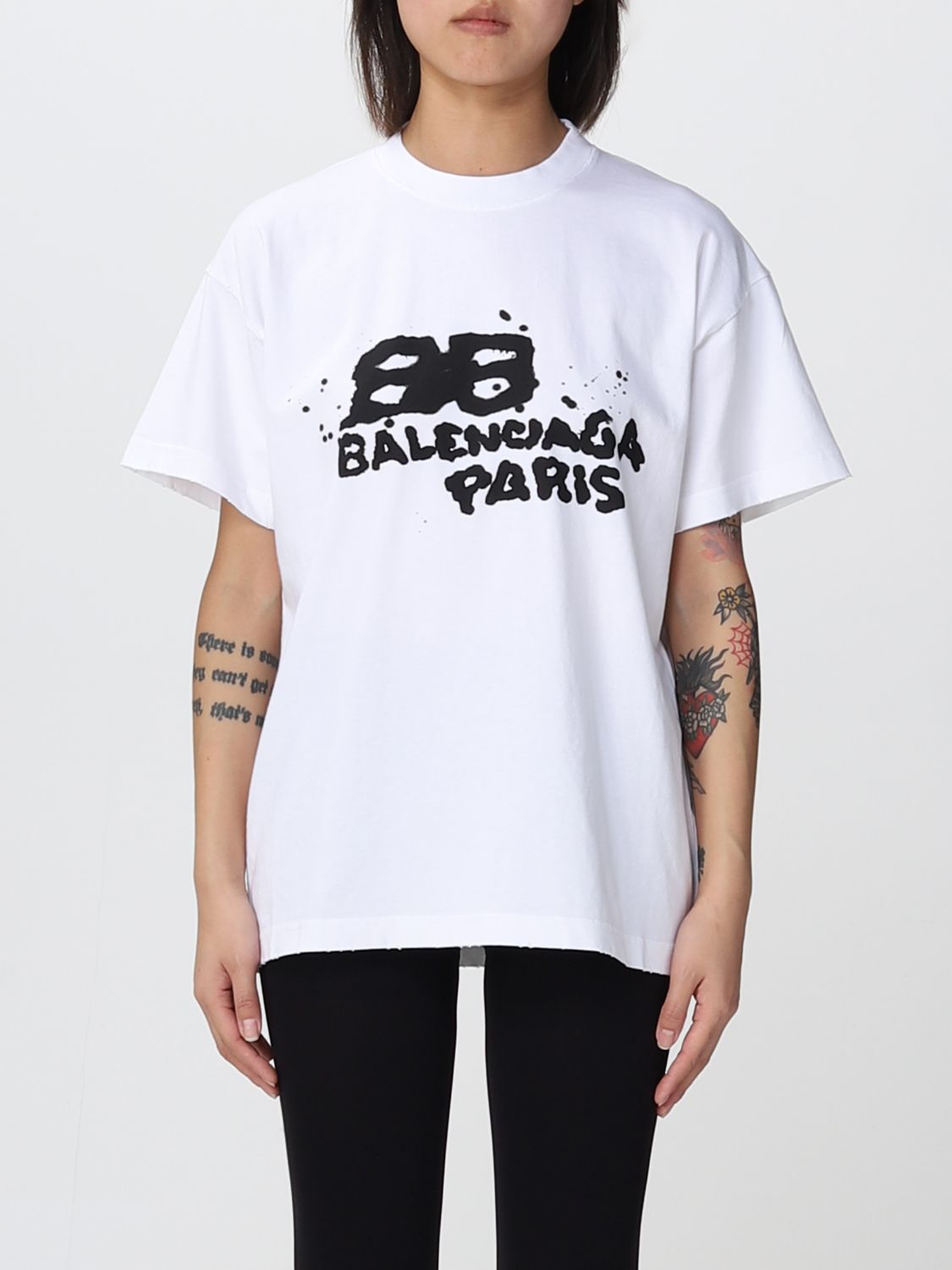 BALENCIAGA: with contrasting graffiti logo - White | Balenciaga t- shirt 612965TNVN4 online at GIGLIO.COM