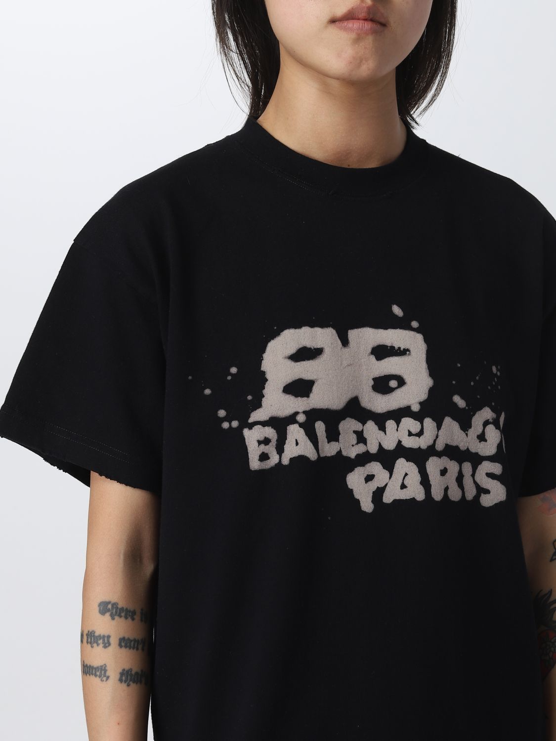 Balenciaga Logo Print TShirt Black BALEN007  Deal Hub