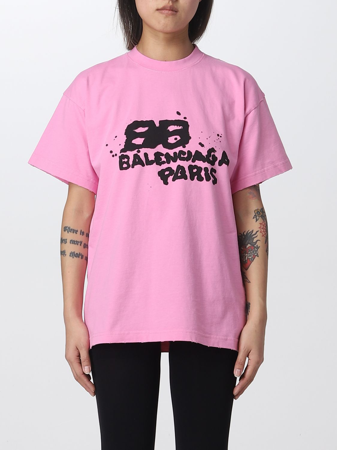 BALENCIAGA: t-shirt with contrasting graffiti logo - Pink | Balenciaga