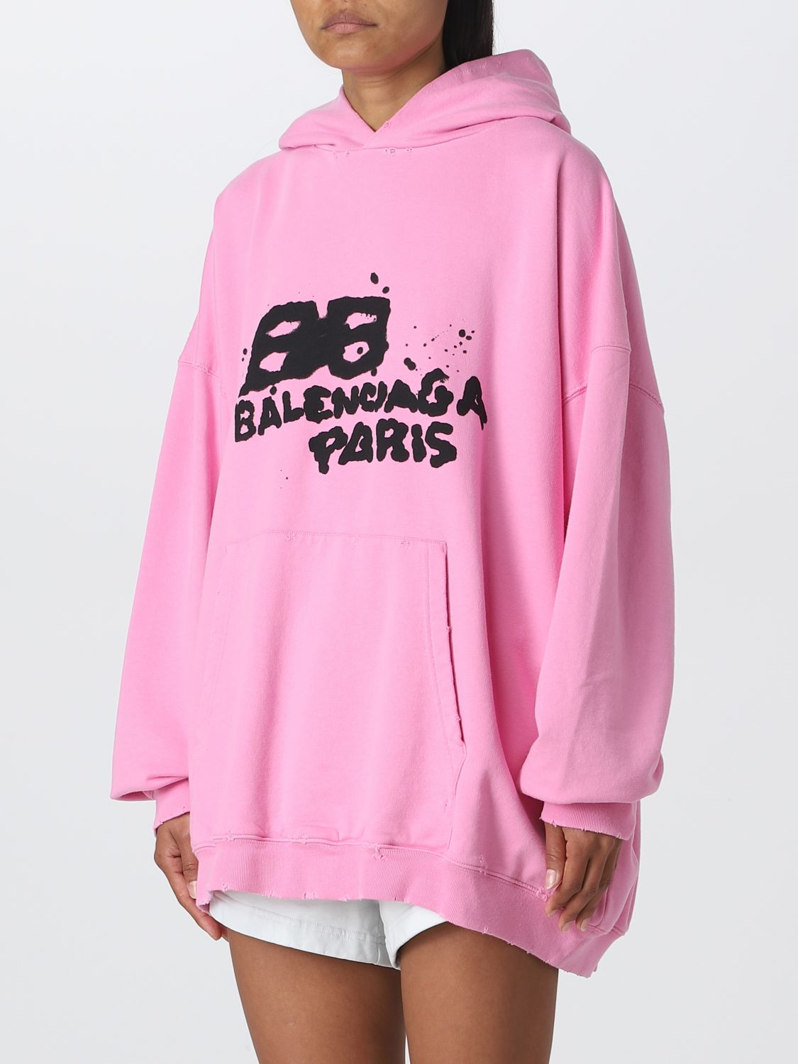 Pink Cotton Hoodie by Balenciaga on Sale