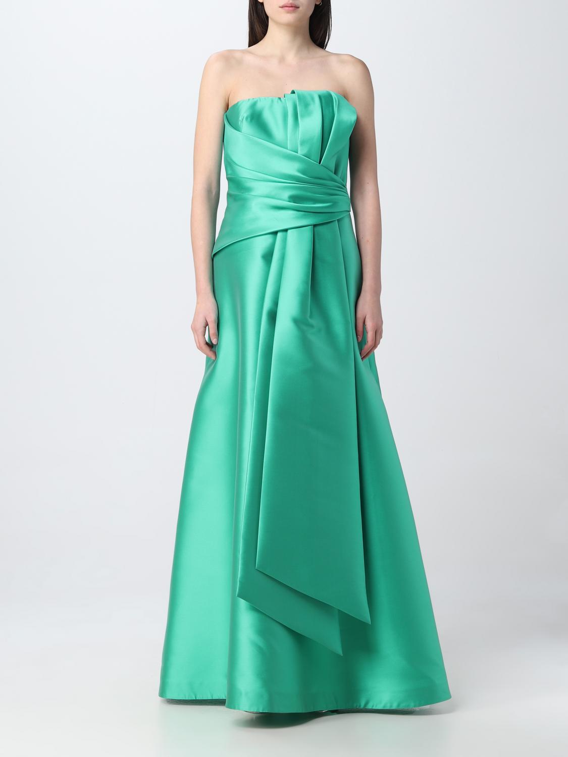 Alberta Ferretti Strapless Satin Draped Floor-length Dress In Blue