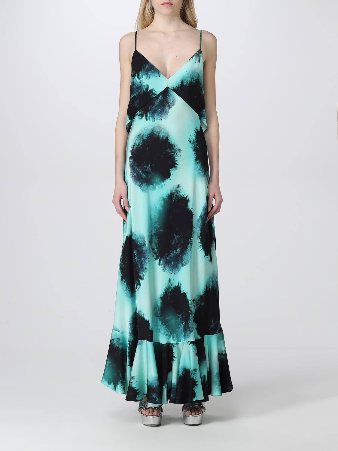 Del Core Ruffled Midi Slip Dress In Turquoise
