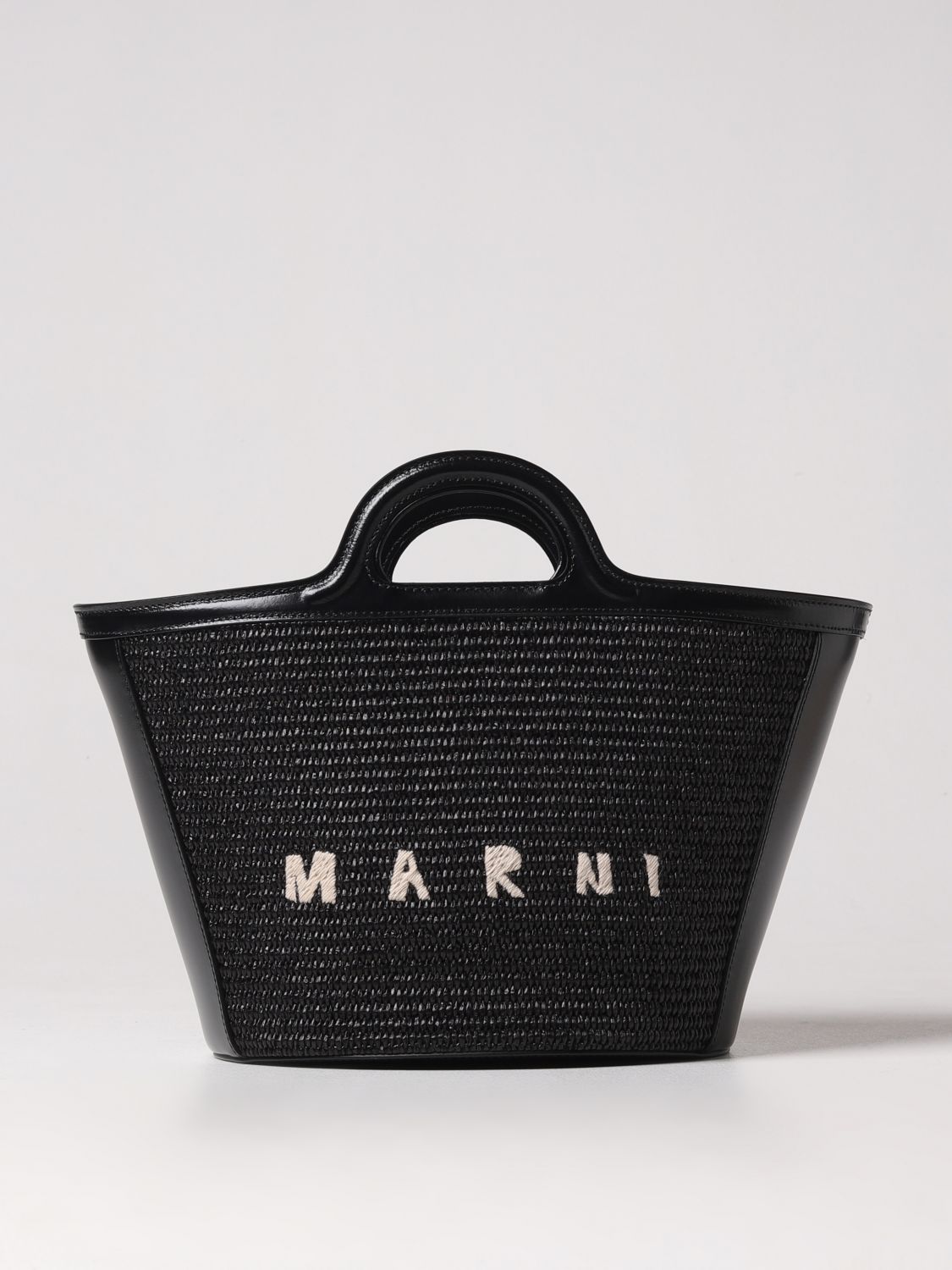 Marni Tropicalia Micro Raffia And Leather Tote Bag in Purple