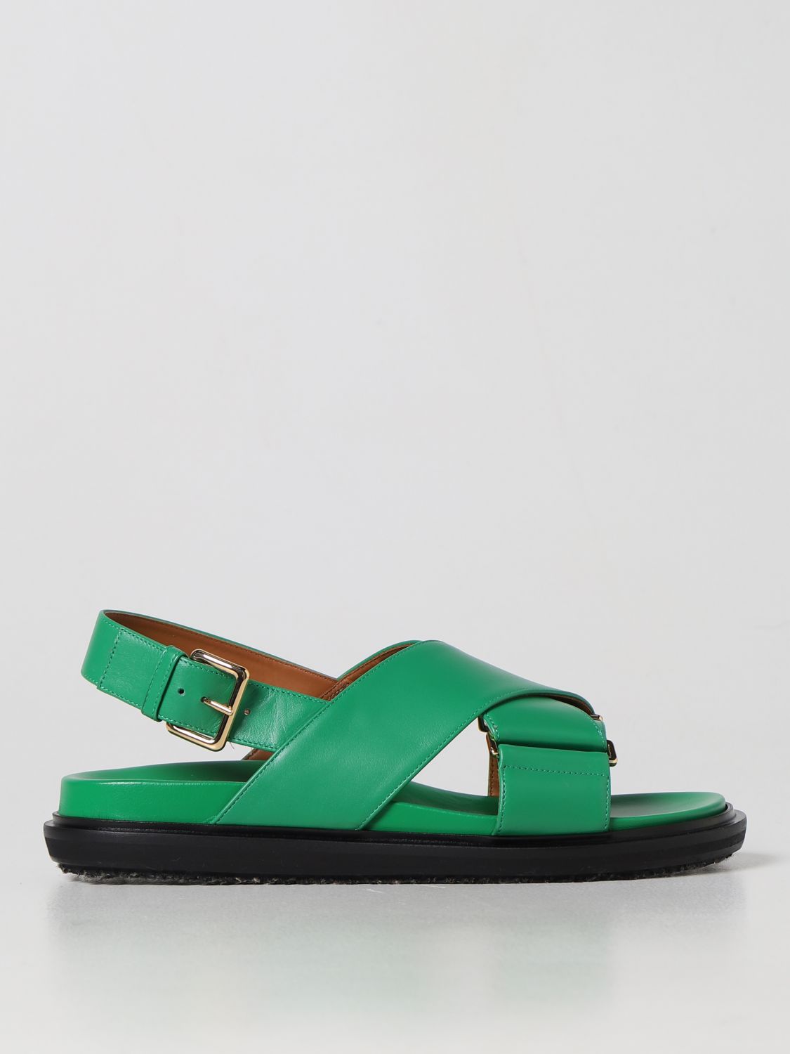 Shop Marni Sandals In Leather In Green