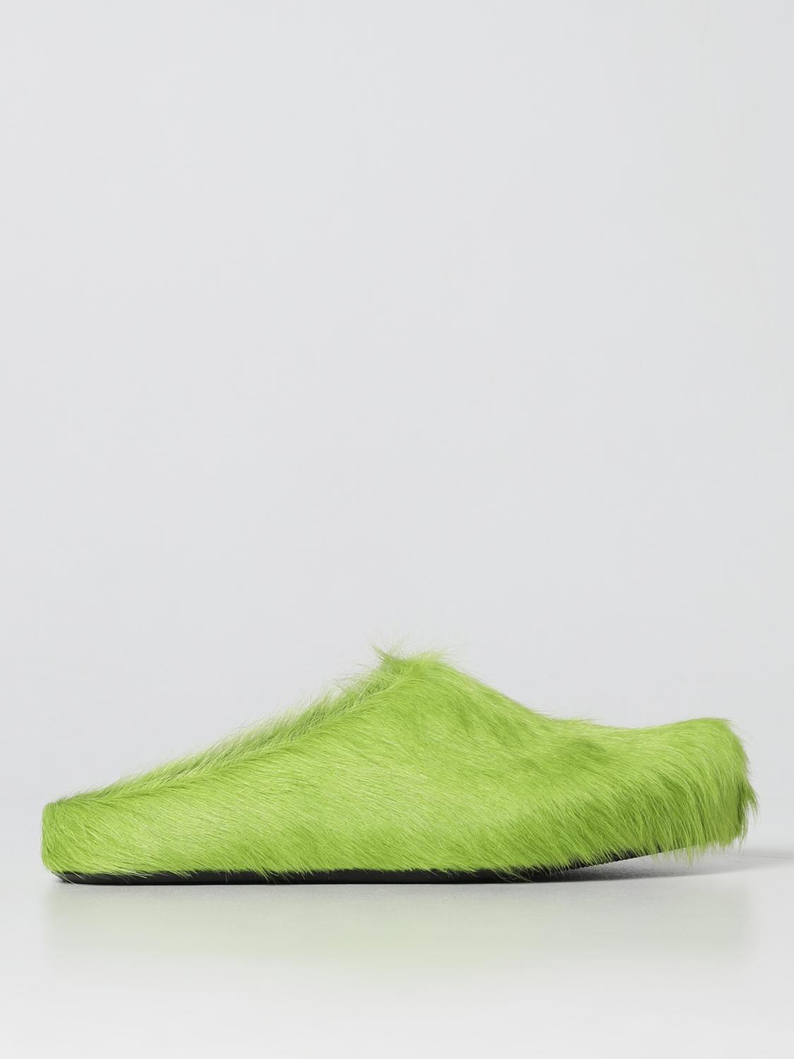 Marni Slip-on Calf Hair Slippers In Lime