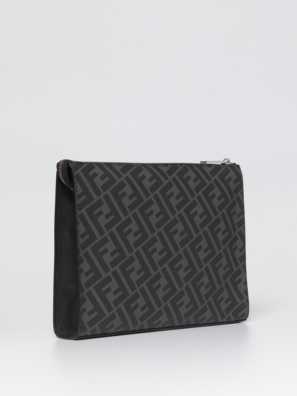 FENDI: clutch in coated cotton and leather - Black | Fendi folders ...