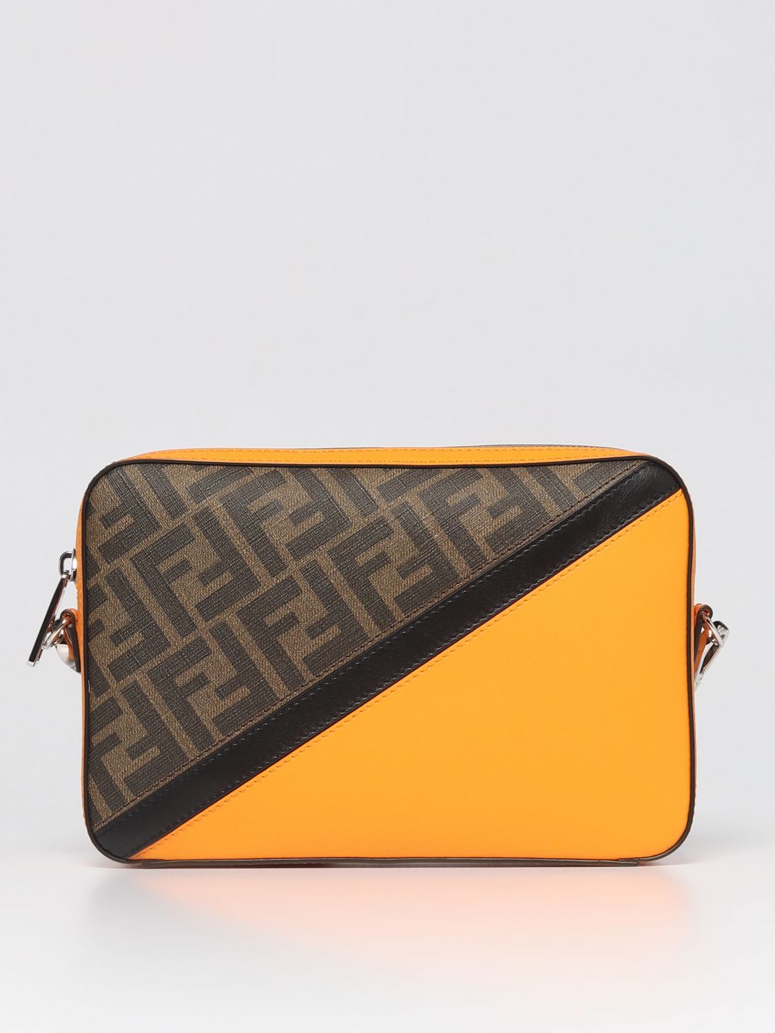 FENDI: bag in leather and embossed fabric with coated FF monogram