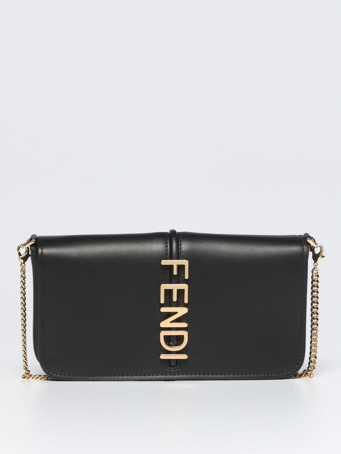 FENDI: Fendigraphy wallet bag in leather with applied lettering - Black ...