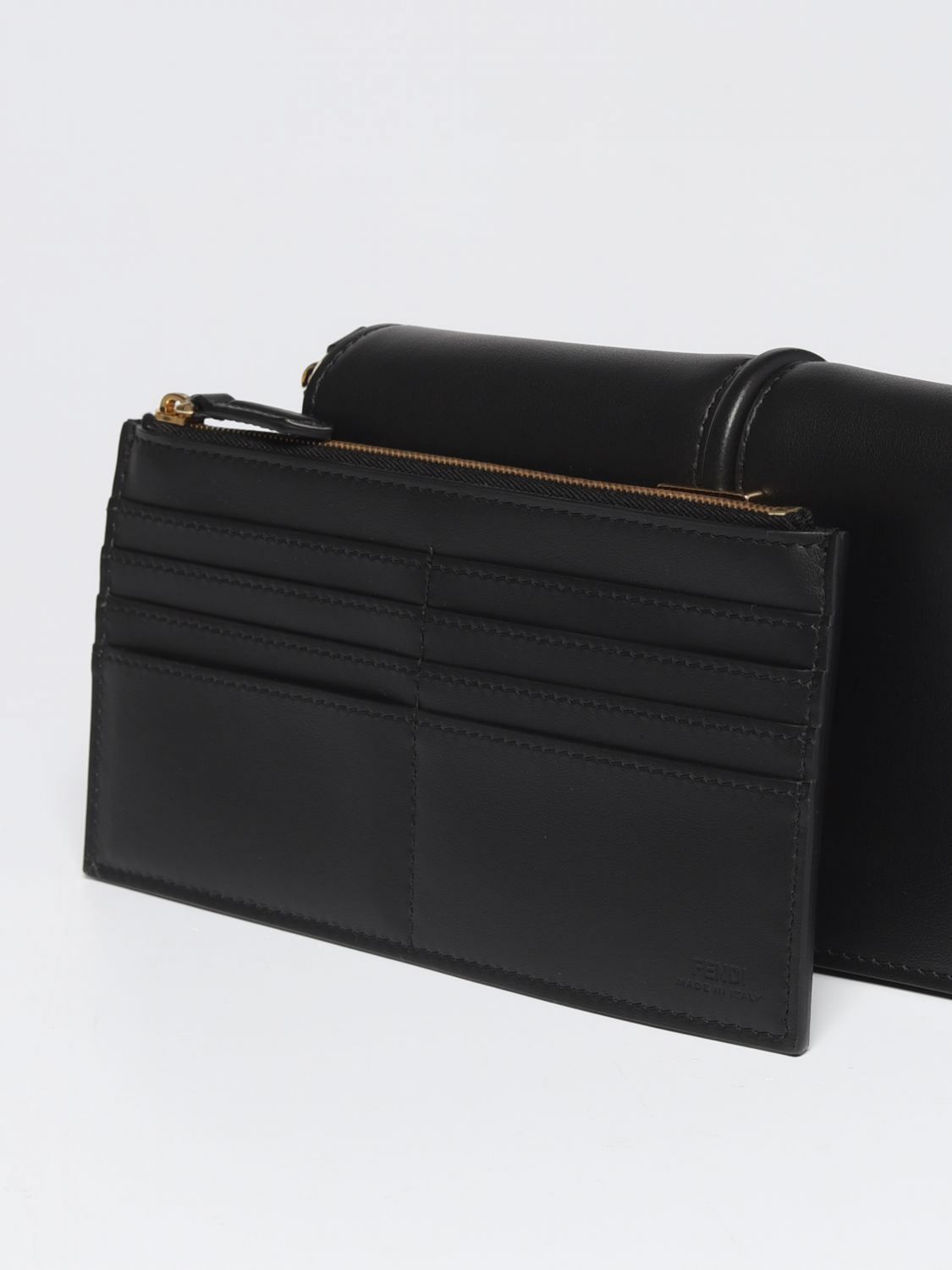 FENDI: Fendigraphy wallet bag in leather with applied lettering - Black ...