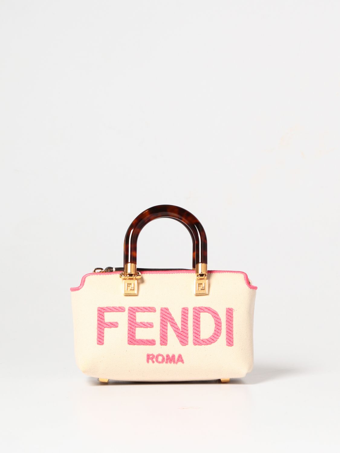 FENDI: Mini By The Way bag in canvas with embroidered logo - Pink ...