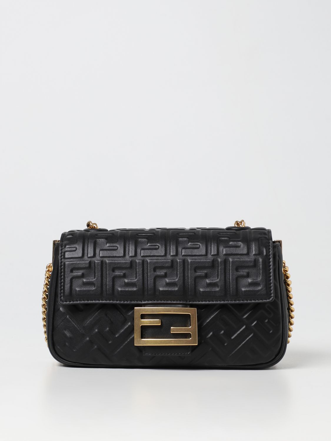 Baguette bag in with embossed monogram - Black | Fendi shoulder bag 8BR793AH9C online on GIGLIO.COM
