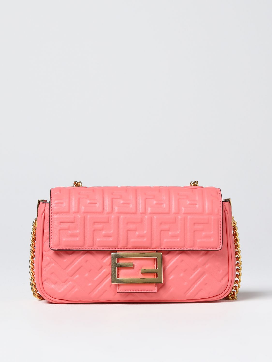 FENDI: Baguette bag in nappa leather with embossed FF monogram - Pink ...