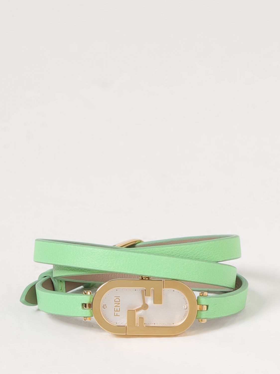 Fendi O'lock Vertical Watch In Stainless Steel And Leather In Green