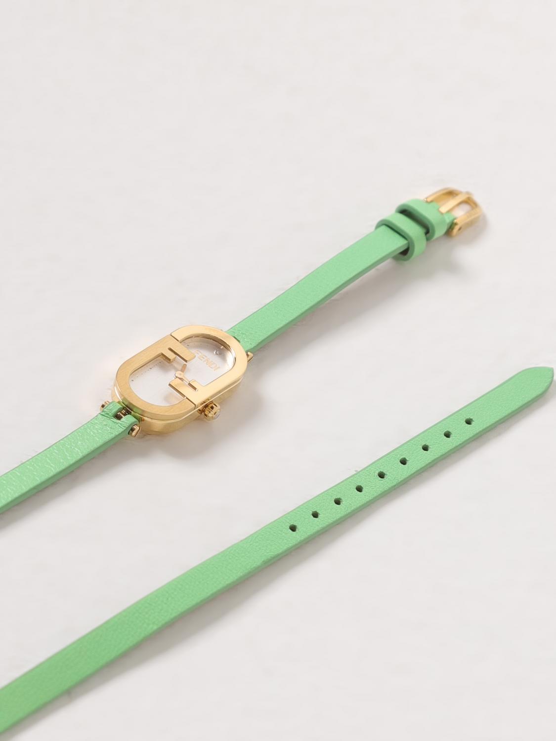 Fendi O'lock Vertical Watch In Stainless Steel And Leather In Green