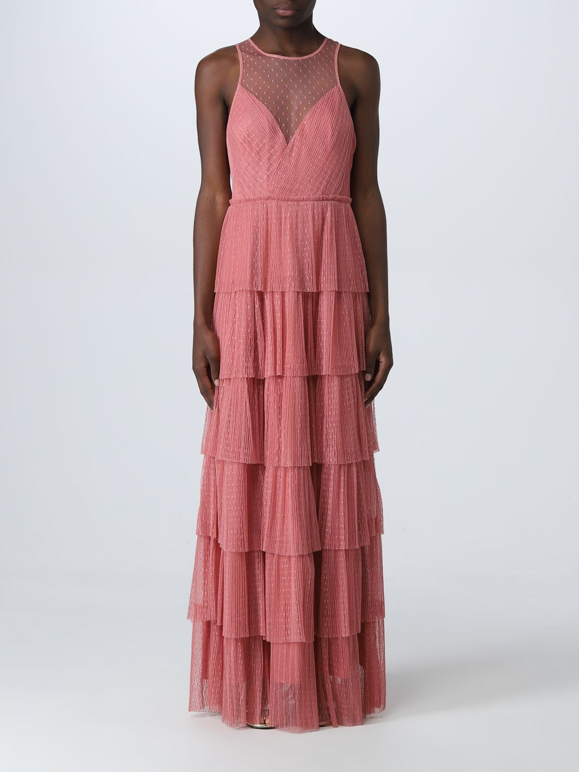 Shop Twinset Dress In Plumetis Tulle In Pink