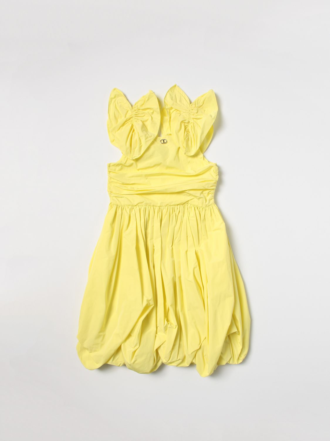 Twinset Kids' Ruffle-detail Pleated Dress In Yellow