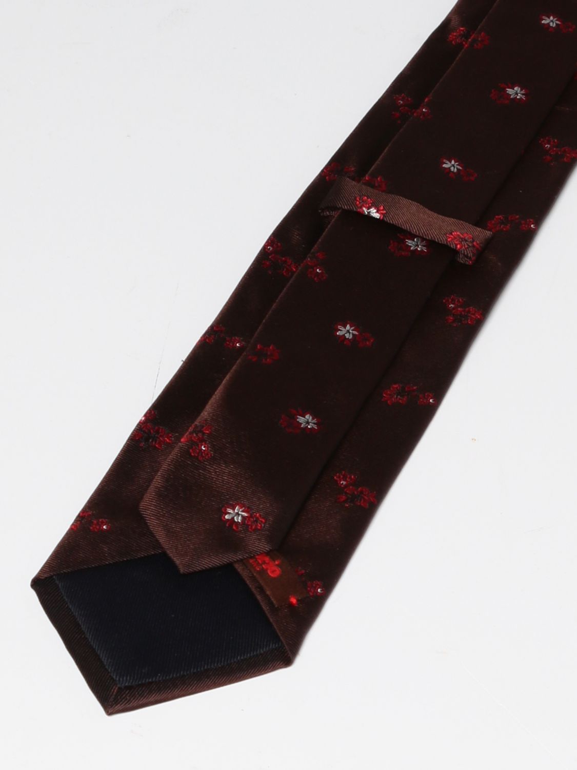 Cravatta Fiorio: Cravatta Fiorio in seta con fiori jacquard marrone 2